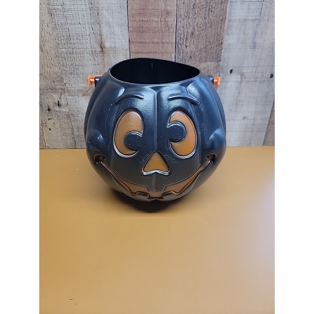 Vintage Grand Venture Black Blow Mold Jack O Lantern Pail Candy Bucket 1997